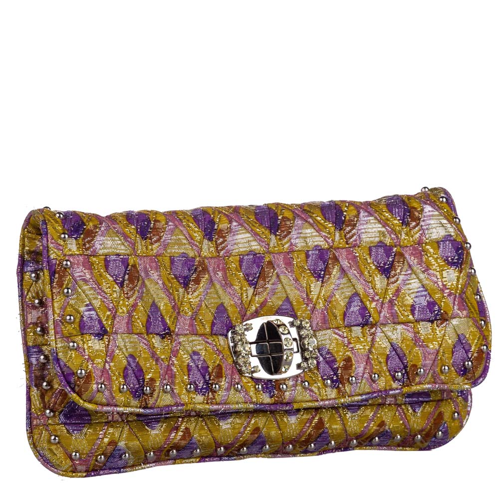 

Miu Miu Yellow Matelasse Leather Crystal Flap Clutch, Multicolor