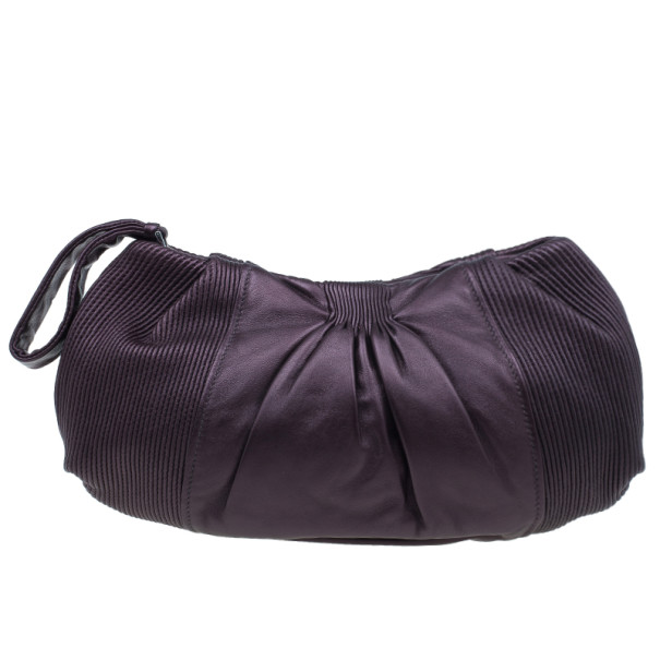 Pre Owned Miu Miu Metallic Eggplant Leather Clutch