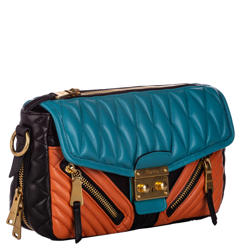 

Miu Miu Blue/Orange Leather Biker Shoulder Bag