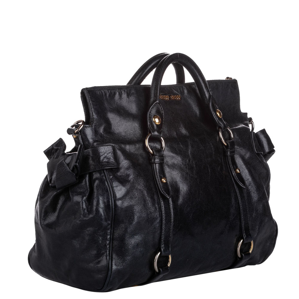 

Miu Miu Black Leather Vitello Lux Bow Satchel Bag