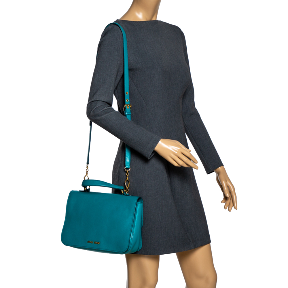 

Miu Miu Green Leather Madras Top Handle Bag