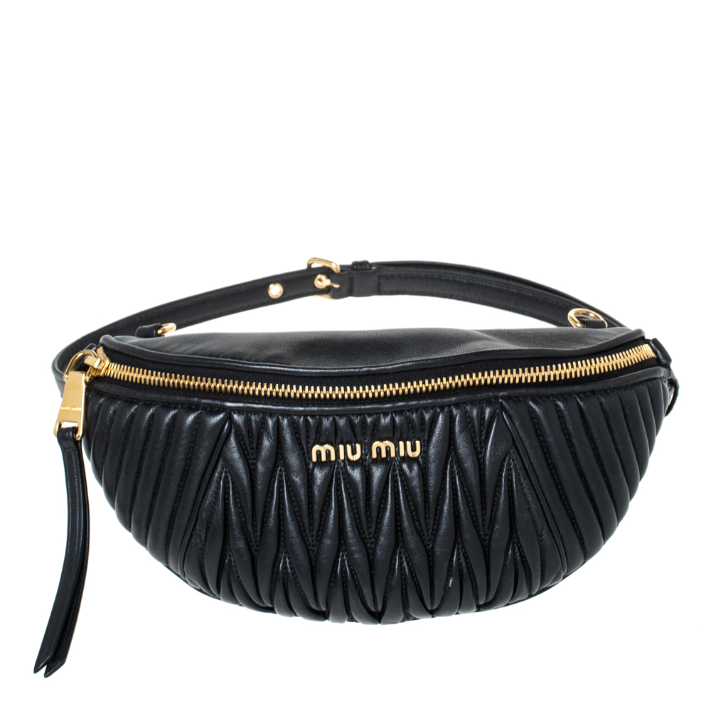 Pre-owned Miu Miu Metallic Black Matelasse Leather Belt Bag | ModeSens