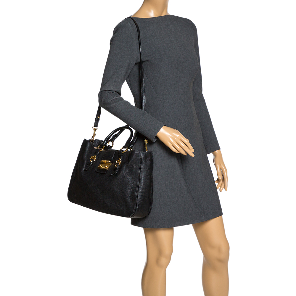 

Miu Miu Black Leather Large Madras Tote