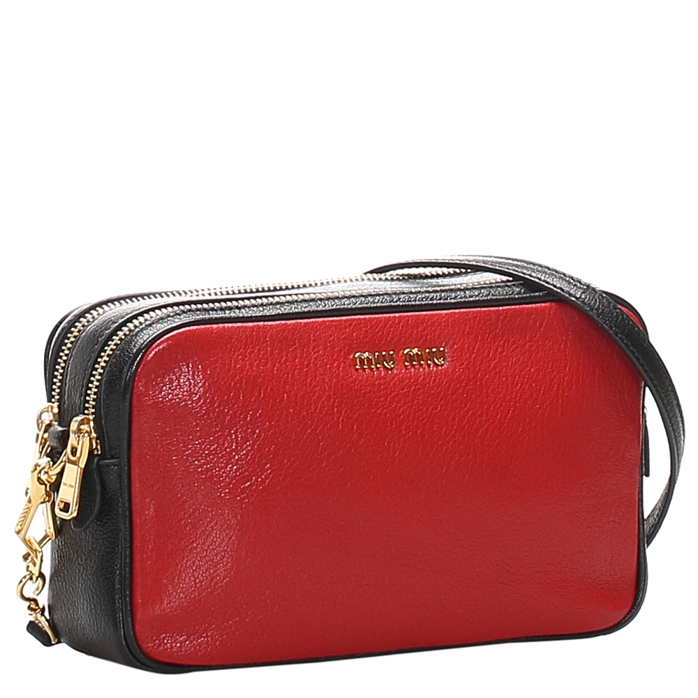 

Miu Miu Red Madras Leather Double Zip Crossbody Bag, Black