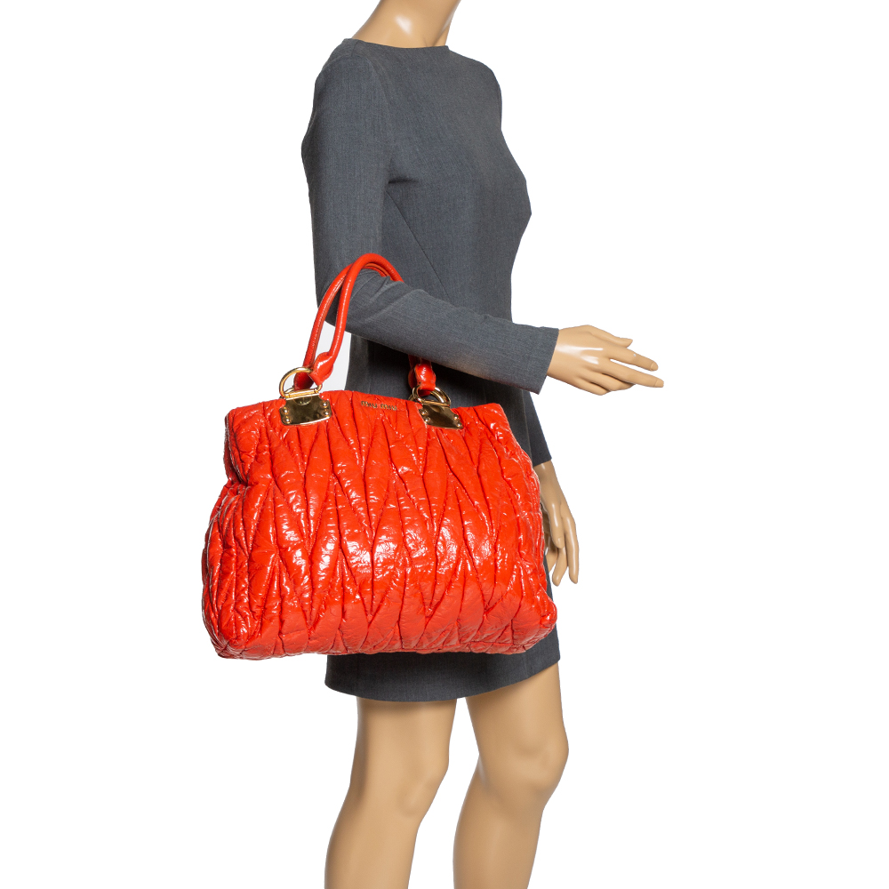 

Miu Miu Orange Matelasse Leather Tote
