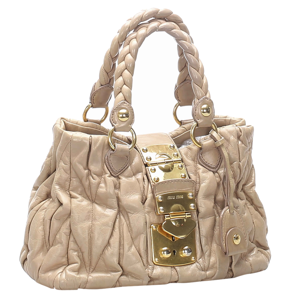 

Miu Miu Brown/Beige Leather Aperto Satchel Bag