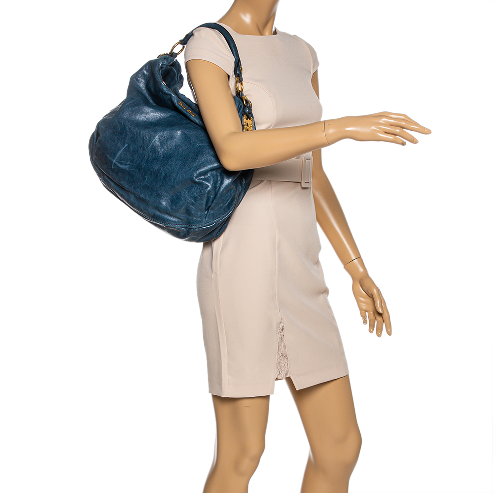 

Miu Miu Teal Leather Hobo, Blue
