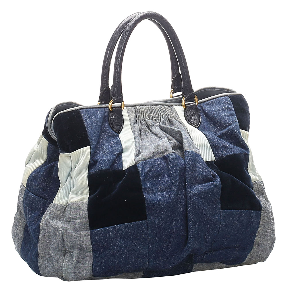 

Miu Miu Blue Patchwork Denim Satchel, Black