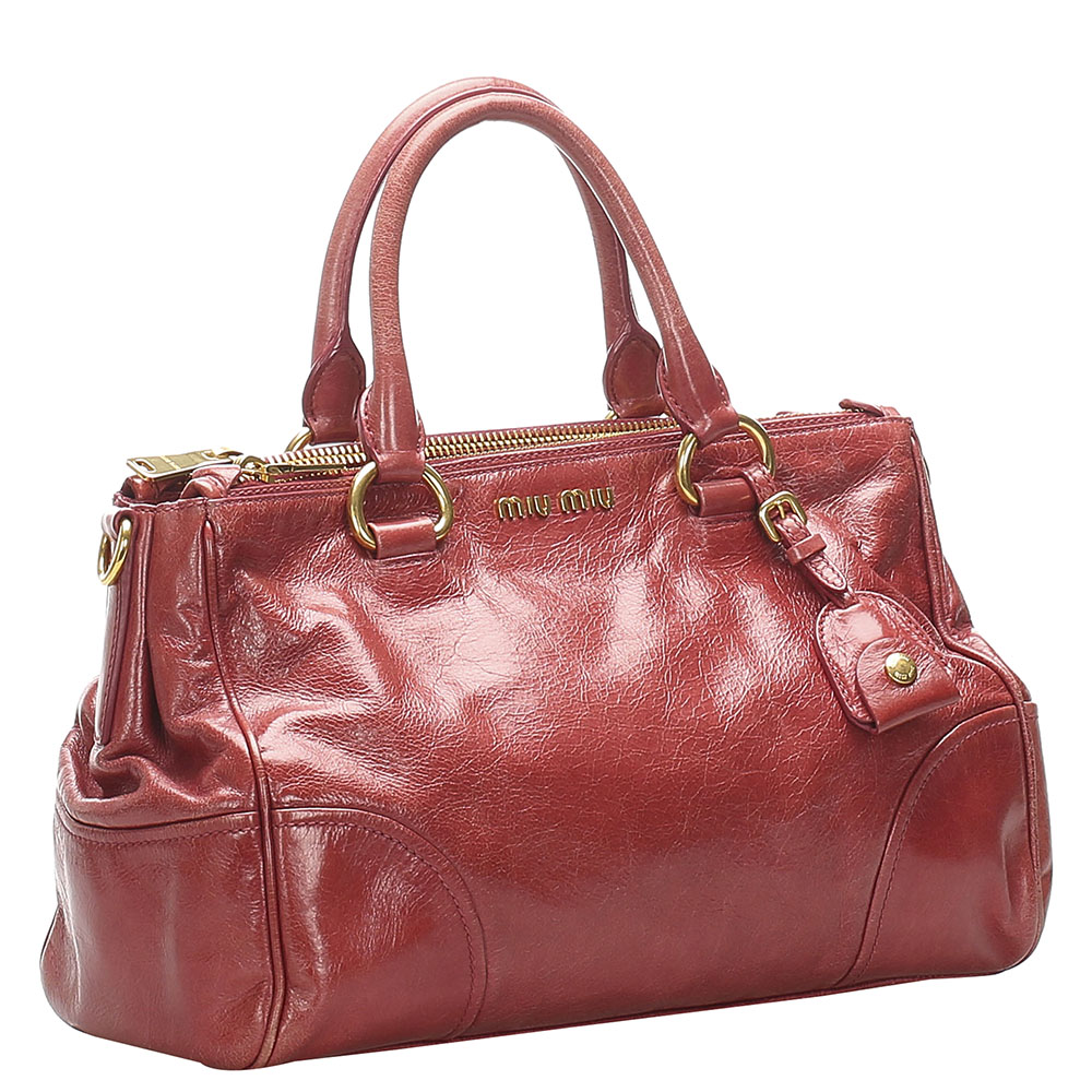 

Miu Miu Red Vitello Shine Leather Satchel