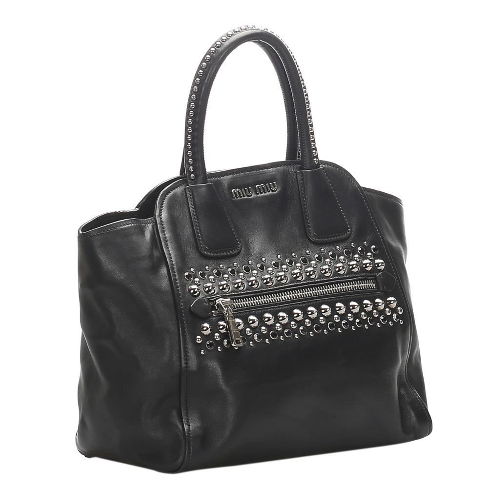 

Miu Miu Black Studded Leather Top Handle Bag