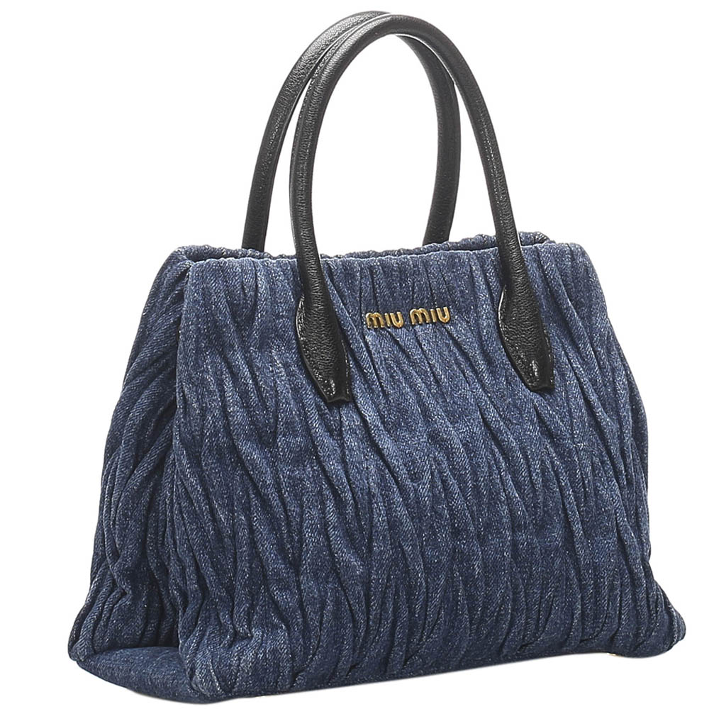

Miu Miu Blue Matelasse Denim Tote Bag