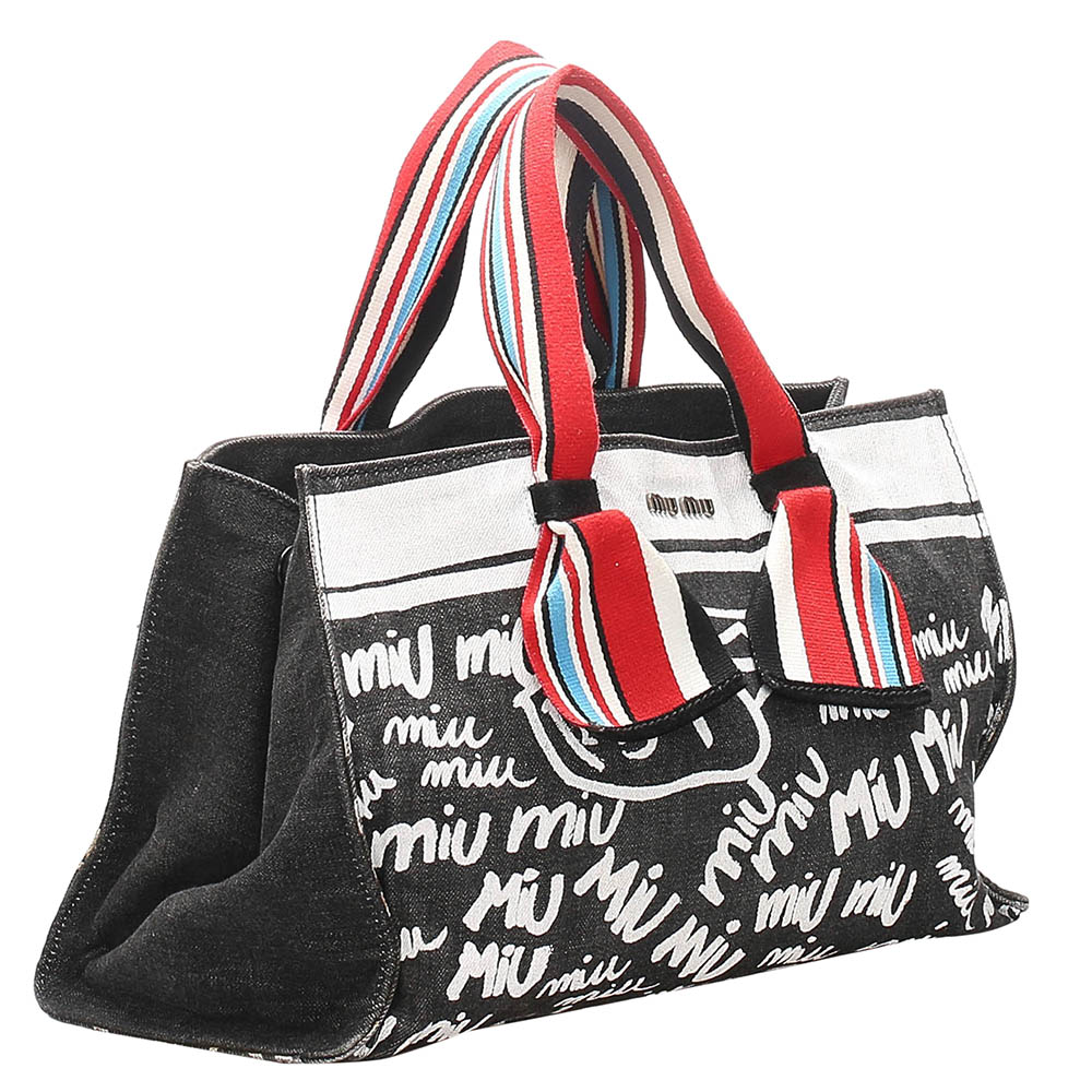 

Miu Miu Multicolor Printed Denim Satchel Bag, Grey
