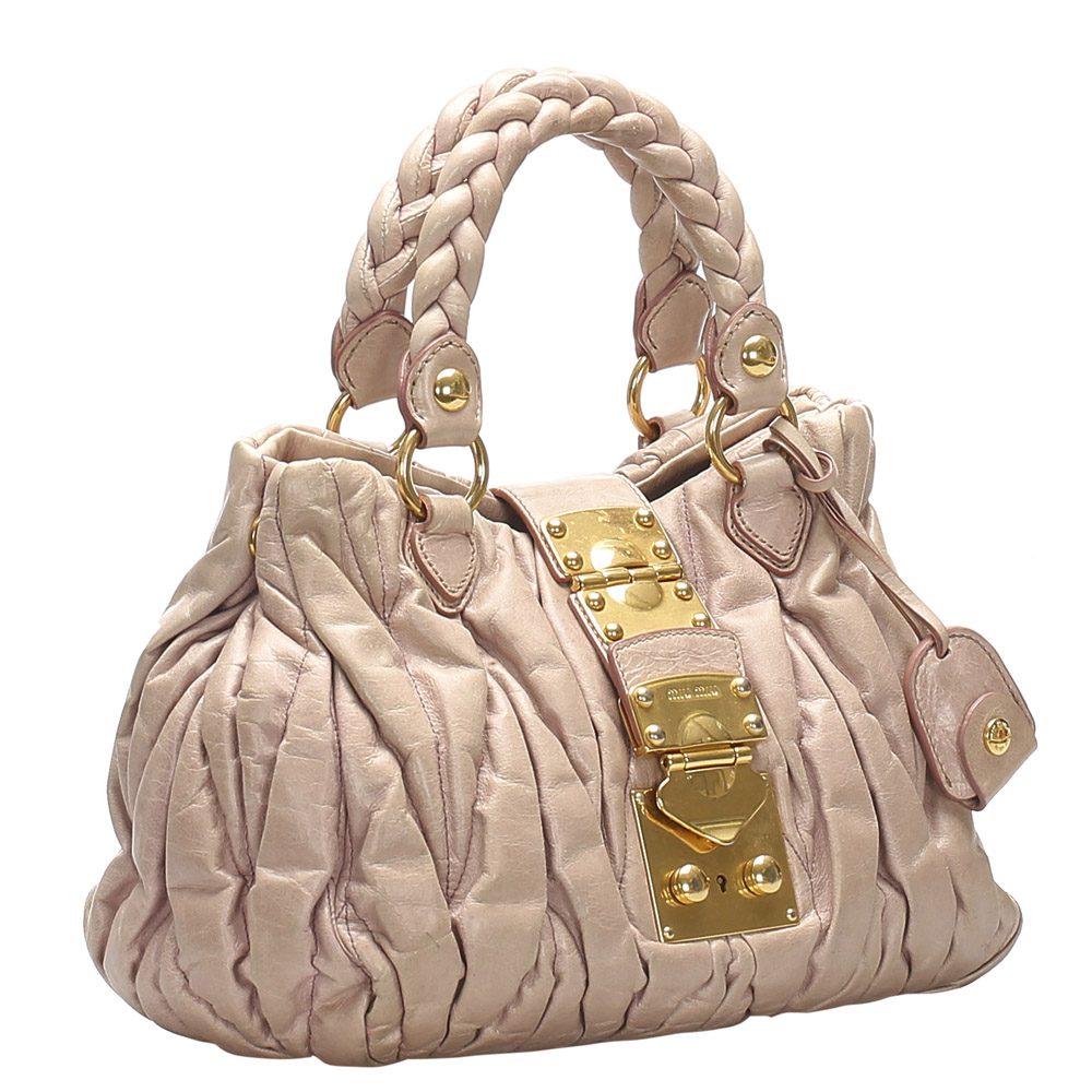 

Miu Miu Pink Leather Bauletto Aperto Bag