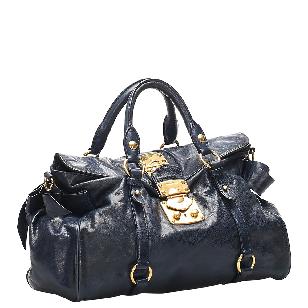 

Miu Miu Blue Leather Vitello Bow Bag