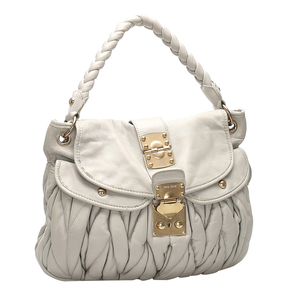 

Miu Miu White Matelasse Leather Coffer Bag