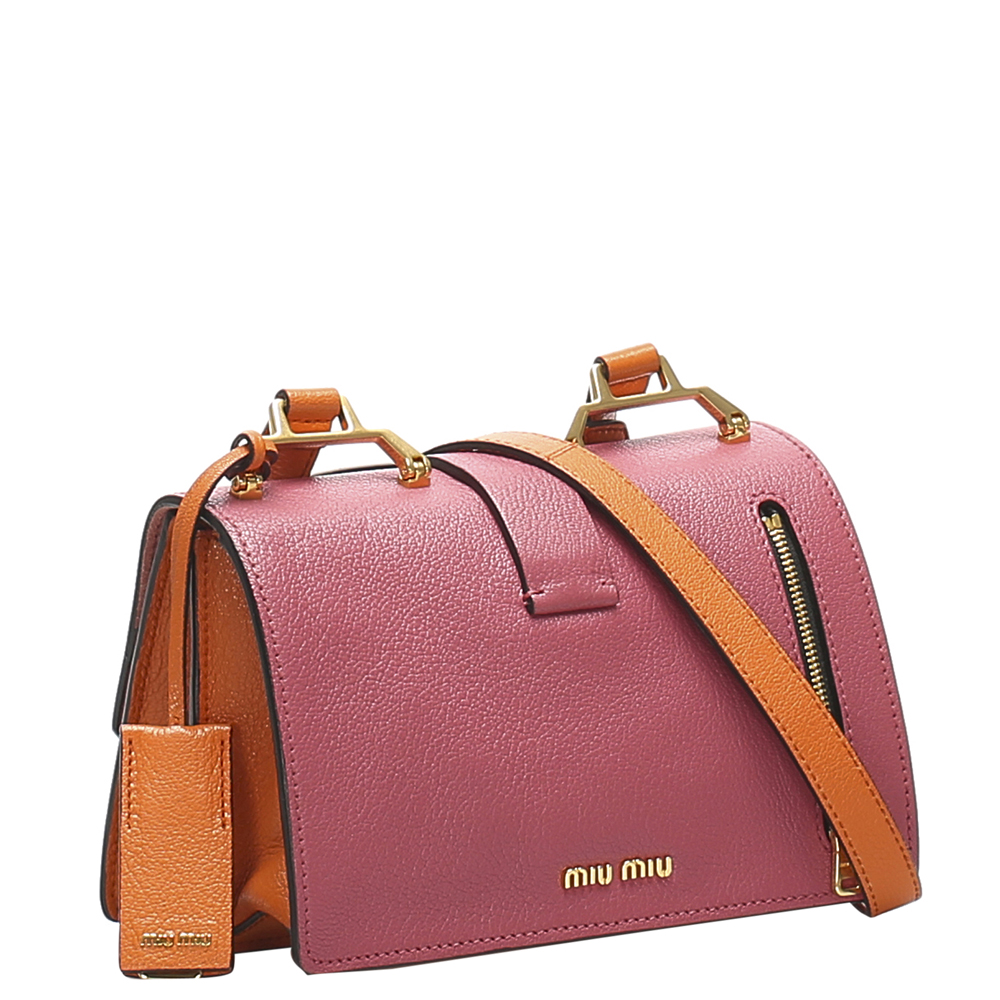 

Miu Miu Pink Leather Mini Madras Crossbody Bag, Orange