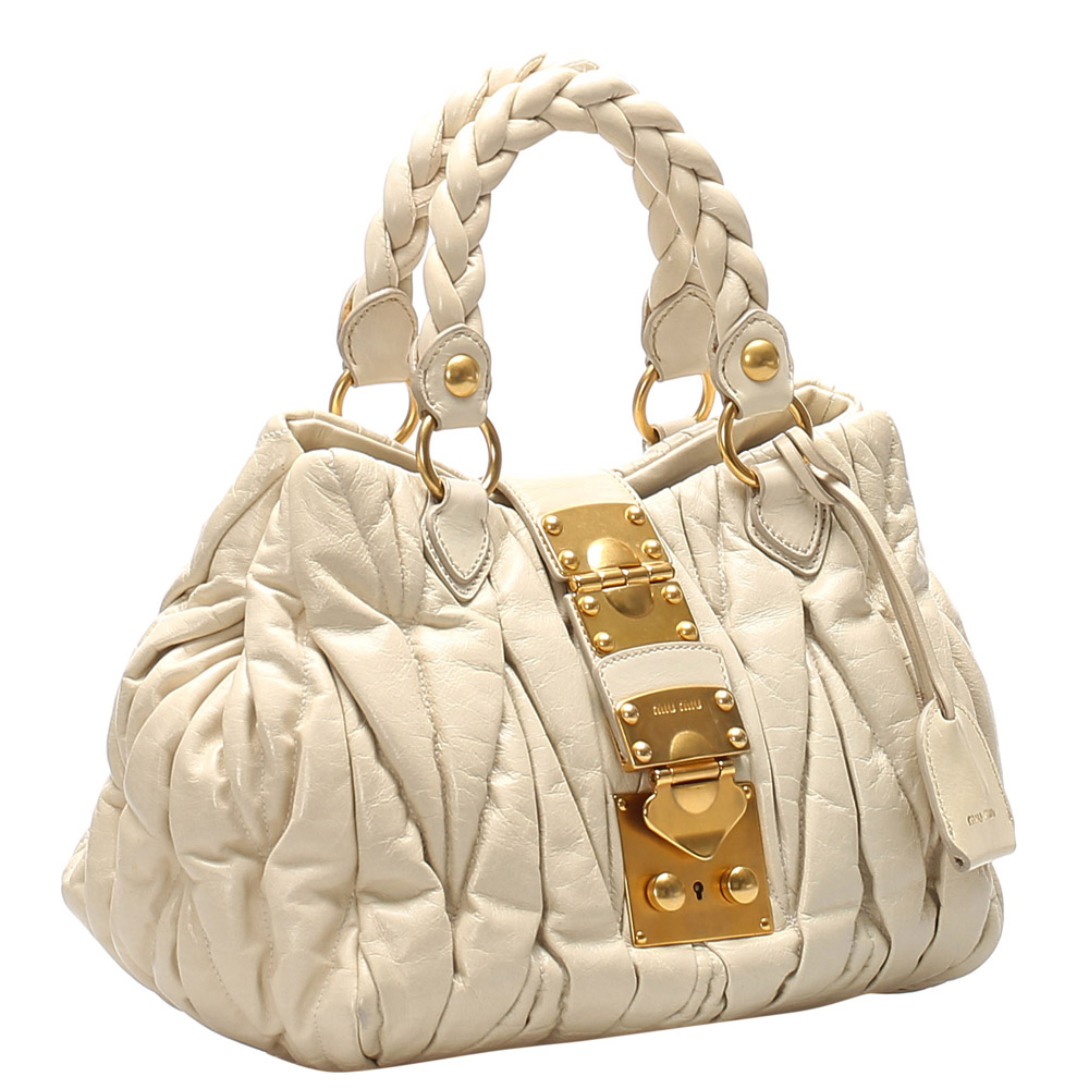 

Miu Miu White Matelasse Leather Bauletto Aperto Bag