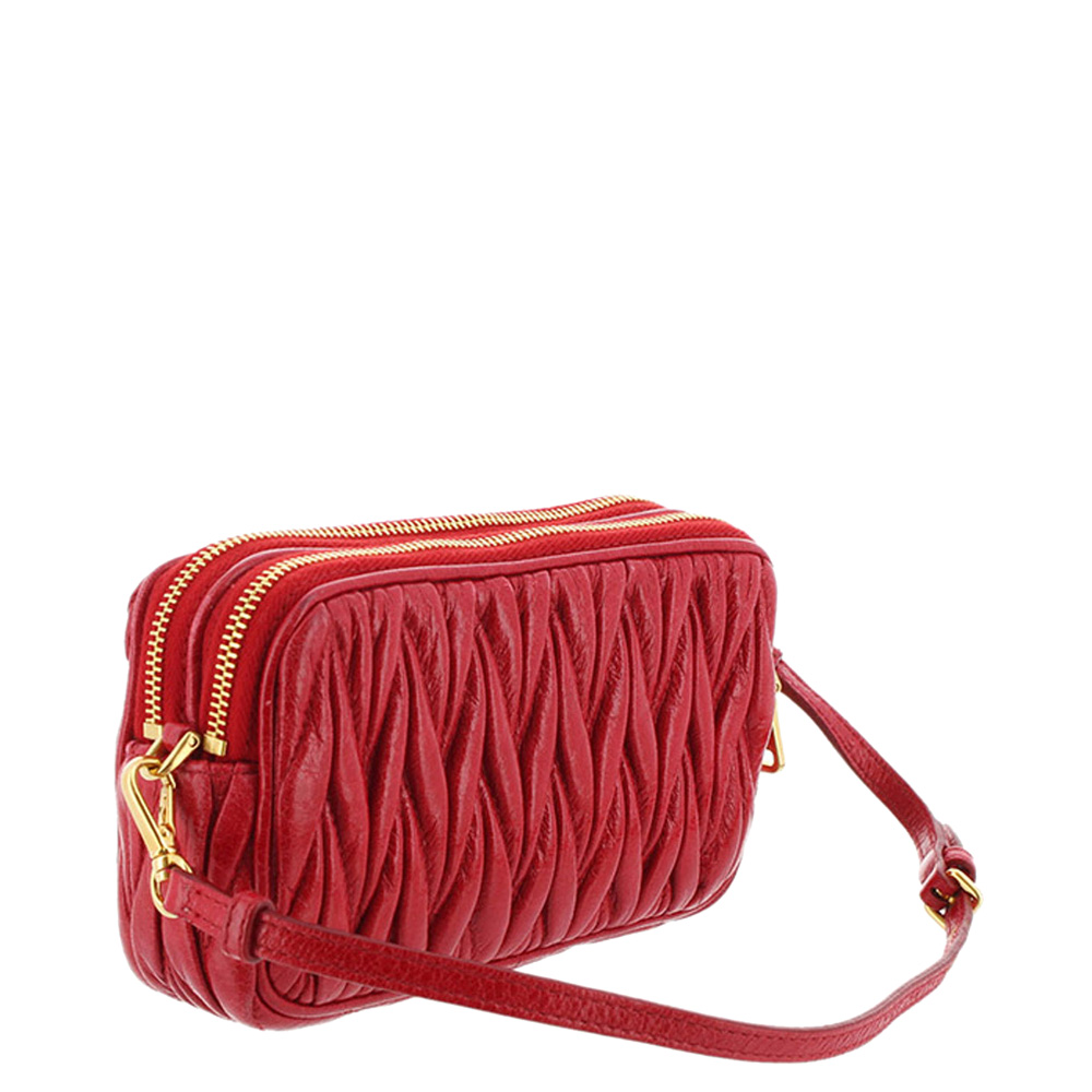 

Miu Miu Red Leather Matelasse Mini Crossbody Bag