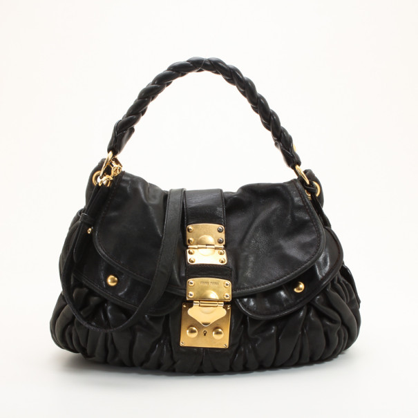 Pre Owned Miu Miu Black Coffer Matelasse Leather Hobo