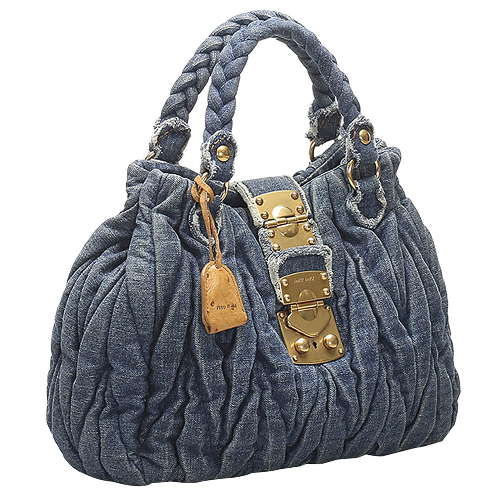 

Miu Miu Blue Matelasse Denim Coffer Bag