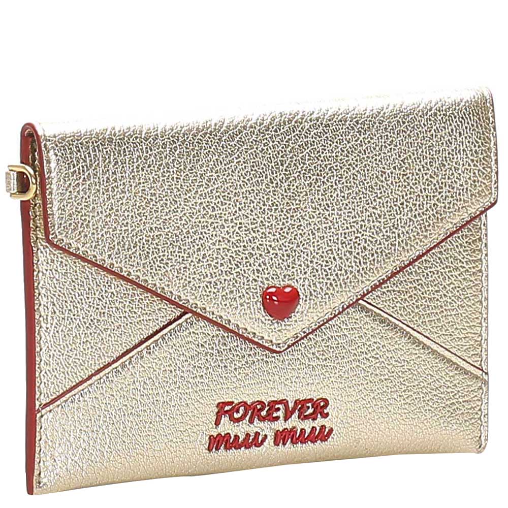 

Miu Miu Metallic Leather Madras Love Envelope Clutch bag, Gold