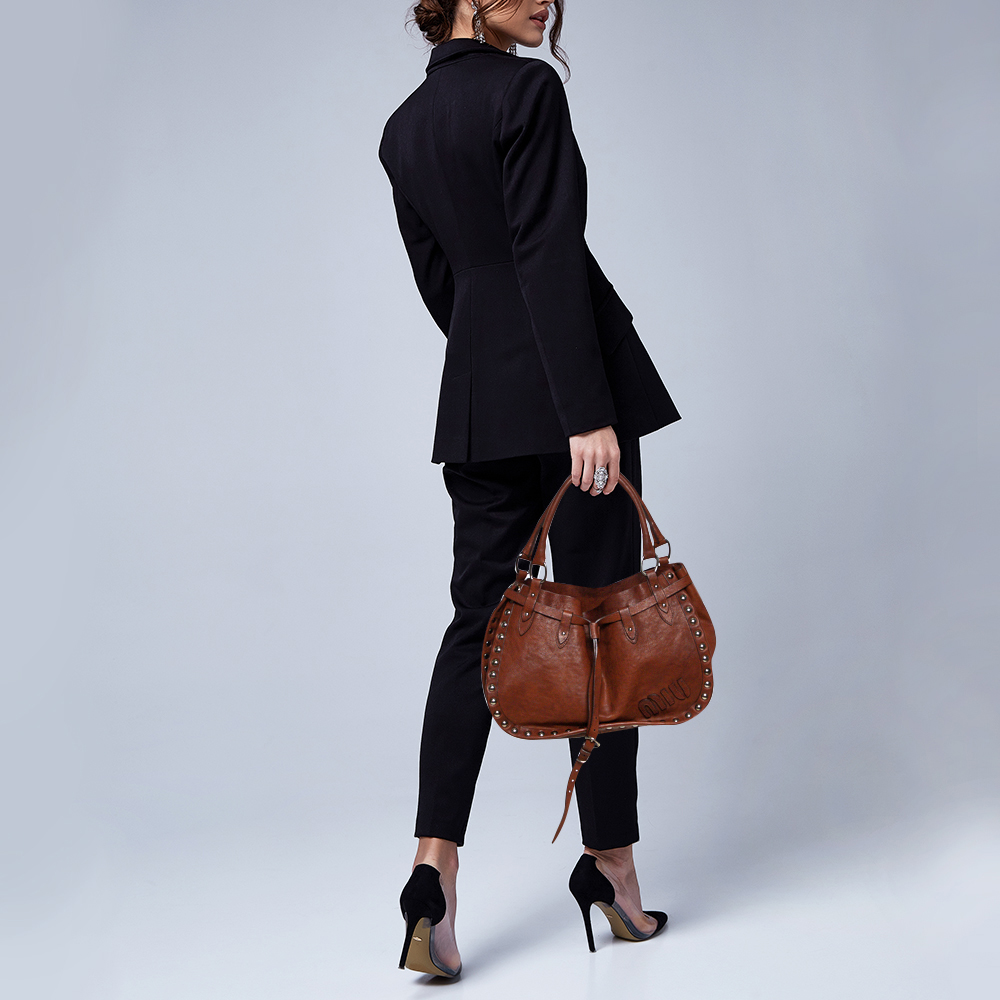 

Miu Miu Brown Leather Studded Satchel