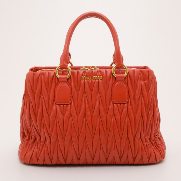 Pre Owned Miu Miu Orange Quilted Leather Shopper Tote