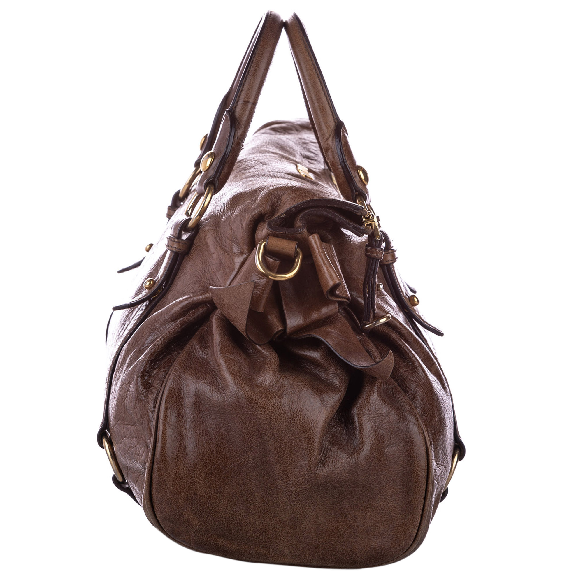 

Miu Miu Brown Leather Vitello Lux Bow Satchel Bag