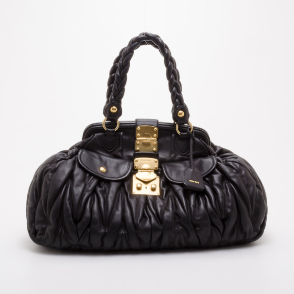 Pre Owned Miu Miu Black Mattelasse Large Coffer Tote