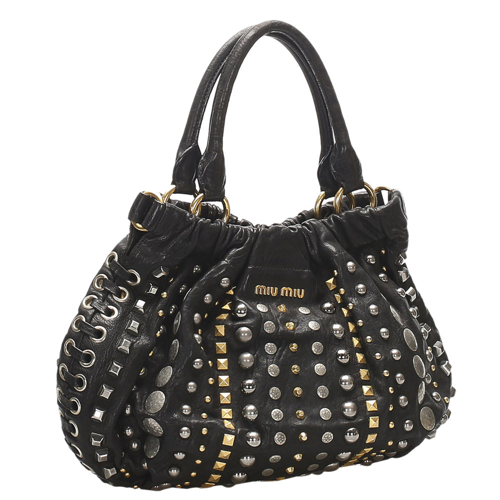 

Miu Miu Black Studded Leather Satchel Bag