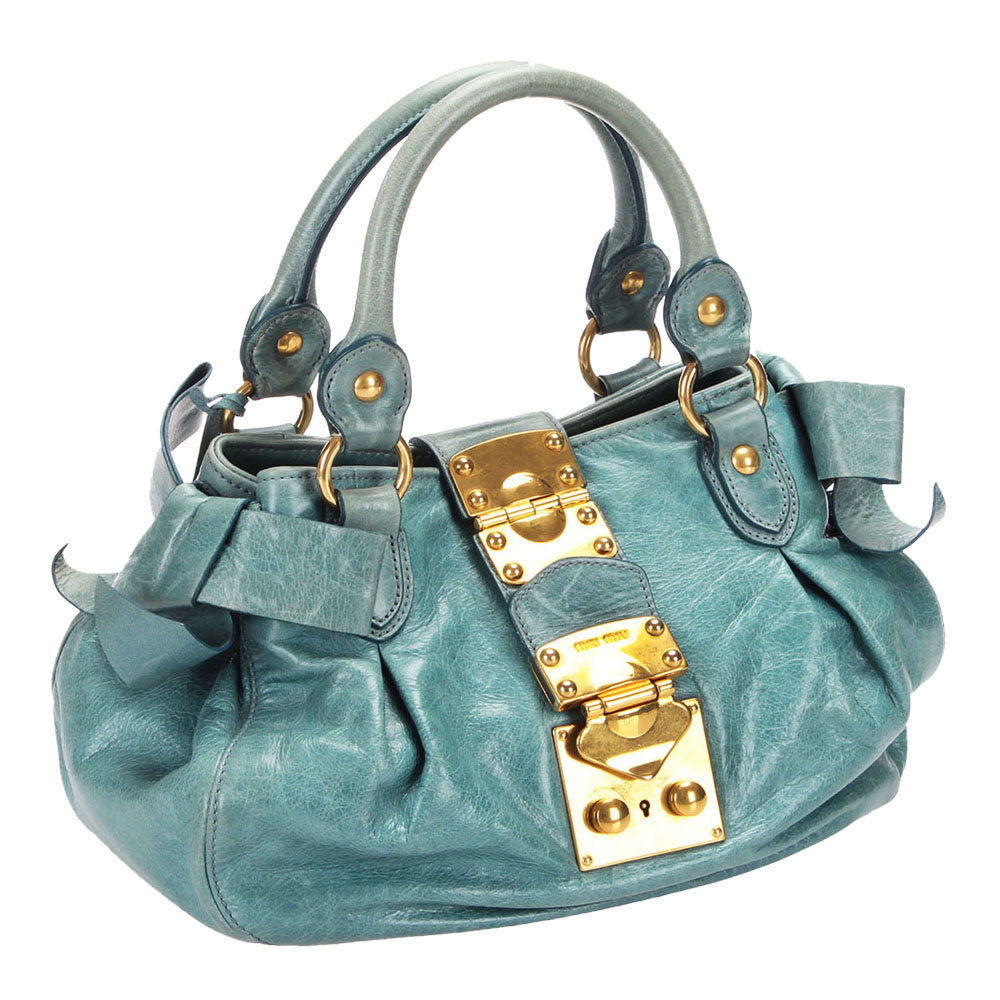 

Miu Miu Blue Leather Bow-Accented Handle Bag