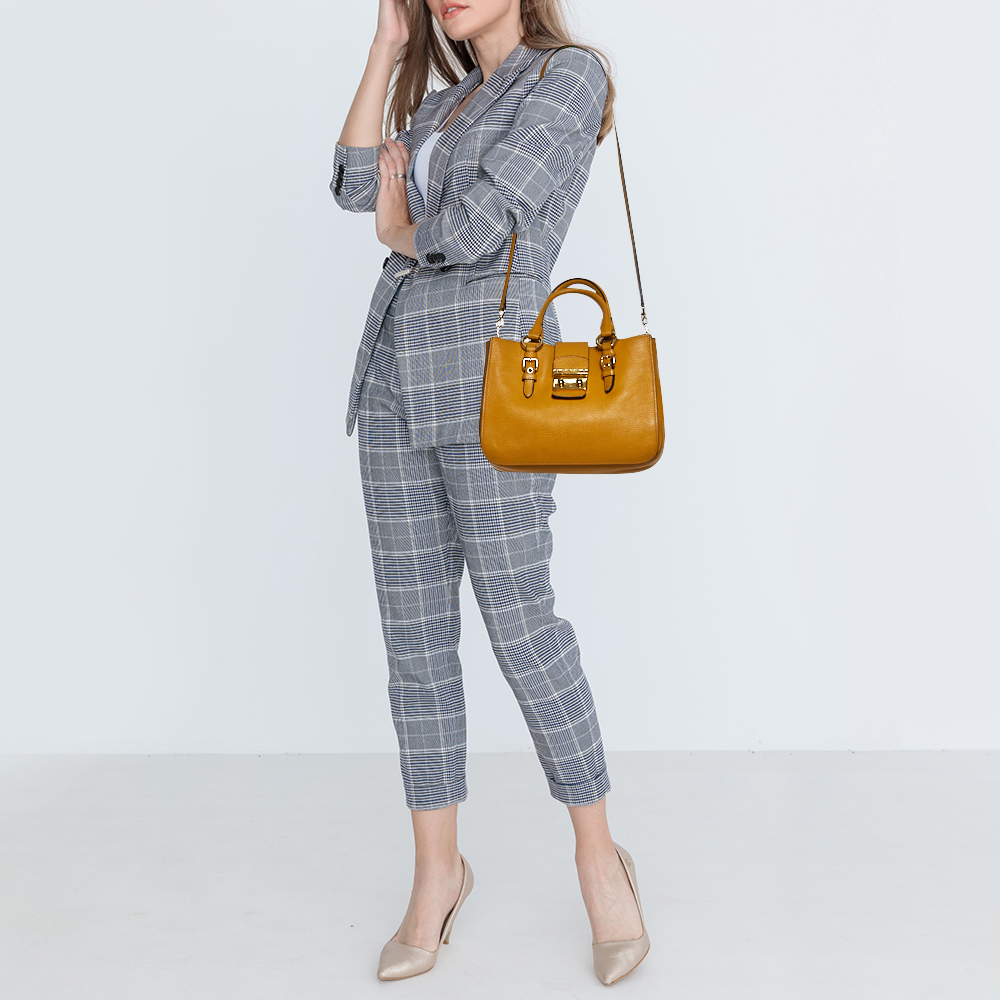

Miu Miu Mustard Madras Leather Tote, Yellow