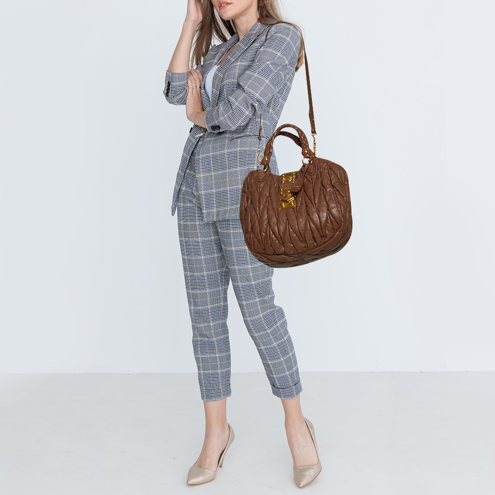 

Miu Miu Brown Matelassé Leather Large Shopper Tote