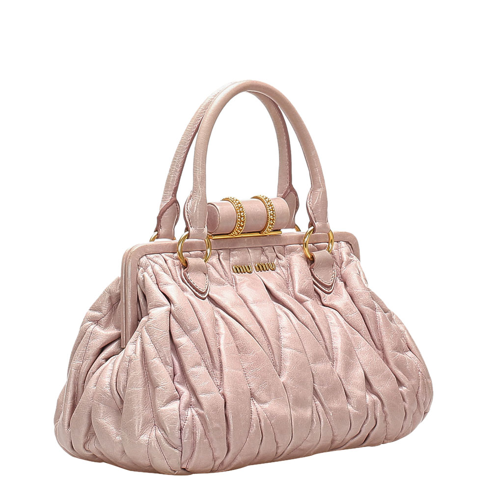 

Miu Miu Pink/Light Pink Leather Coffer Top Handle Bag