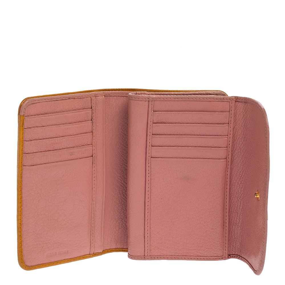 

Miu Miu Yellow/Pink Leather Bow French Wallet