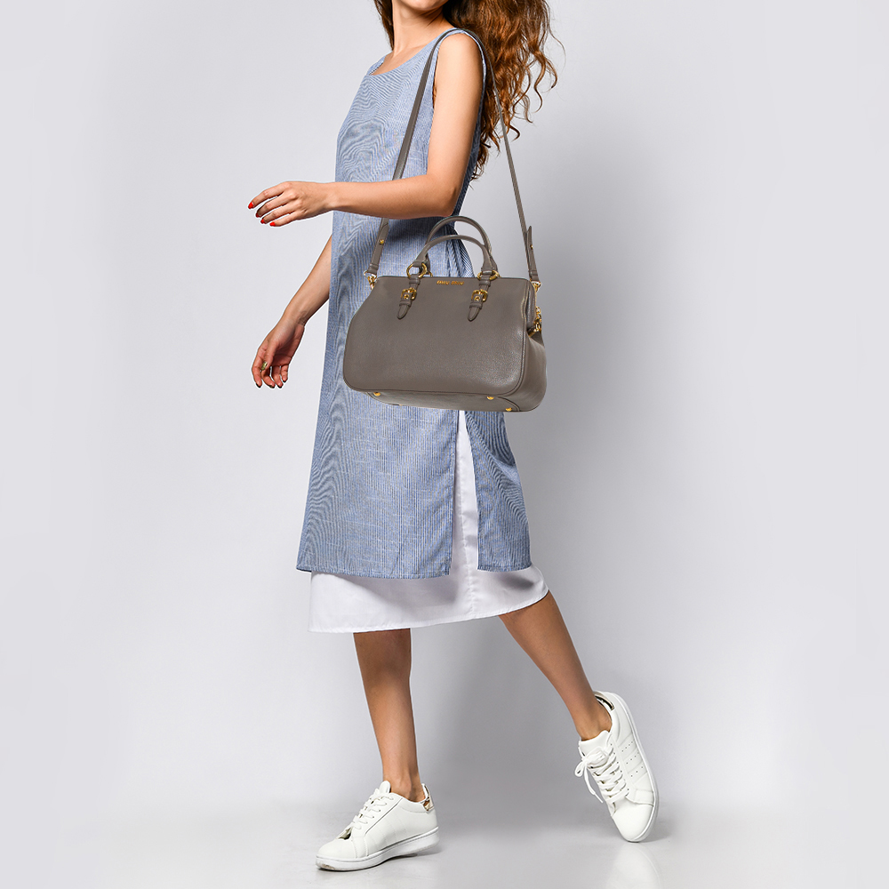 

Miu Miu Grey Madras Leather Bauletto Bag