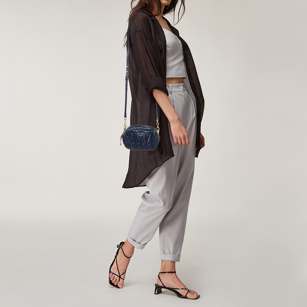 

Miu Miu Navy Blue Matelass÷ Leather Camera Crossbody Bag