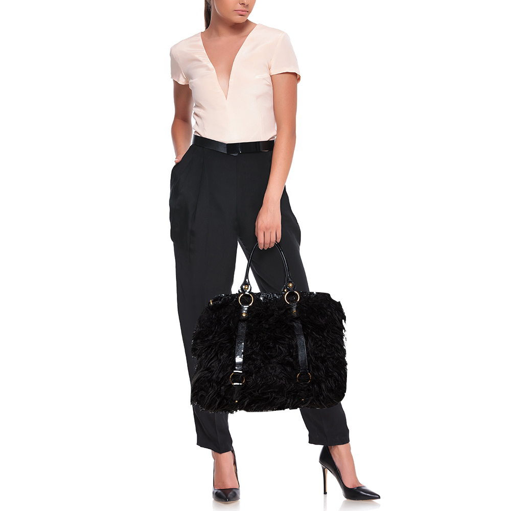

Miu Miu Black Faux Fur And Leather Shoulder Bag