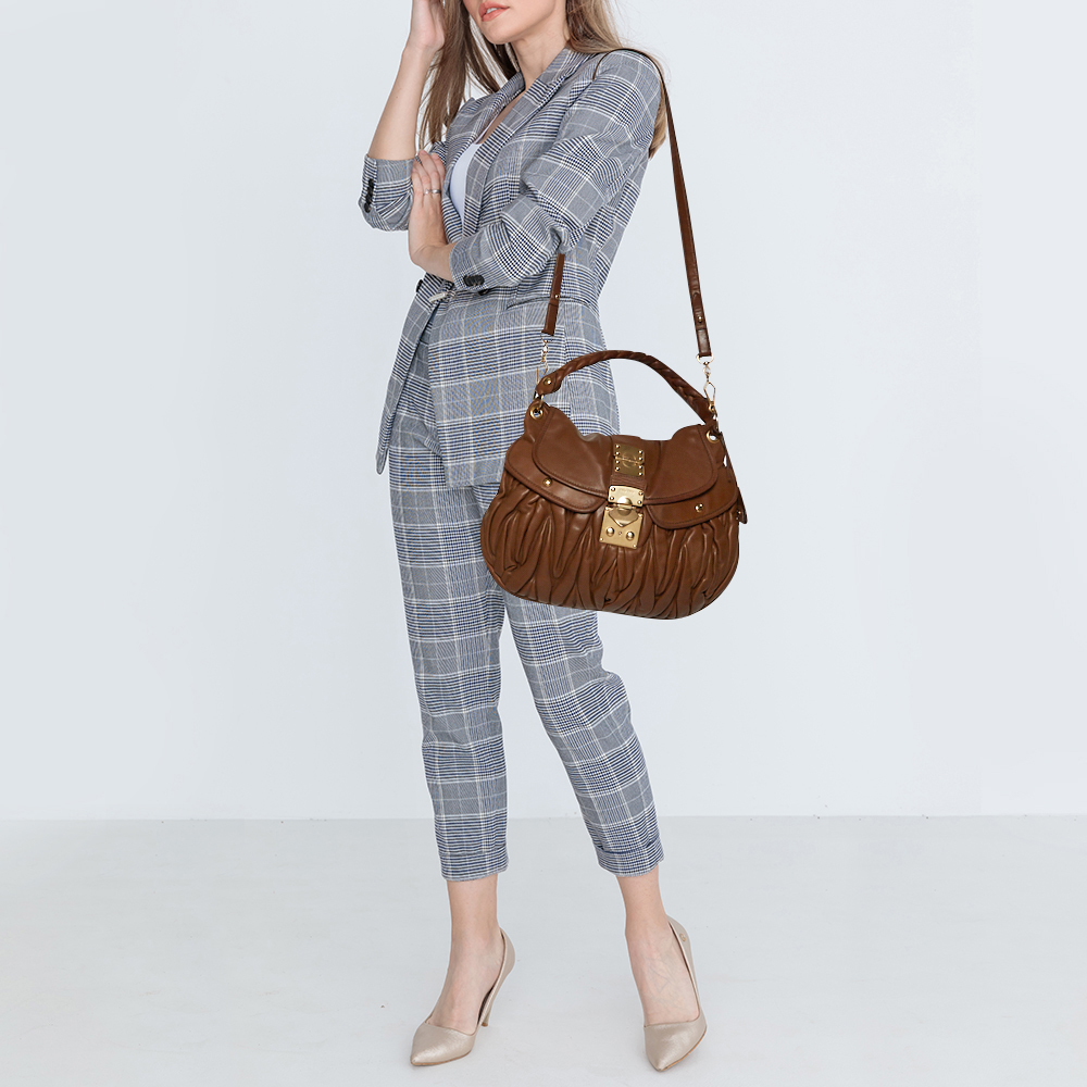 

Miu Miu Brown Matelassé Leather Coffer Hobo