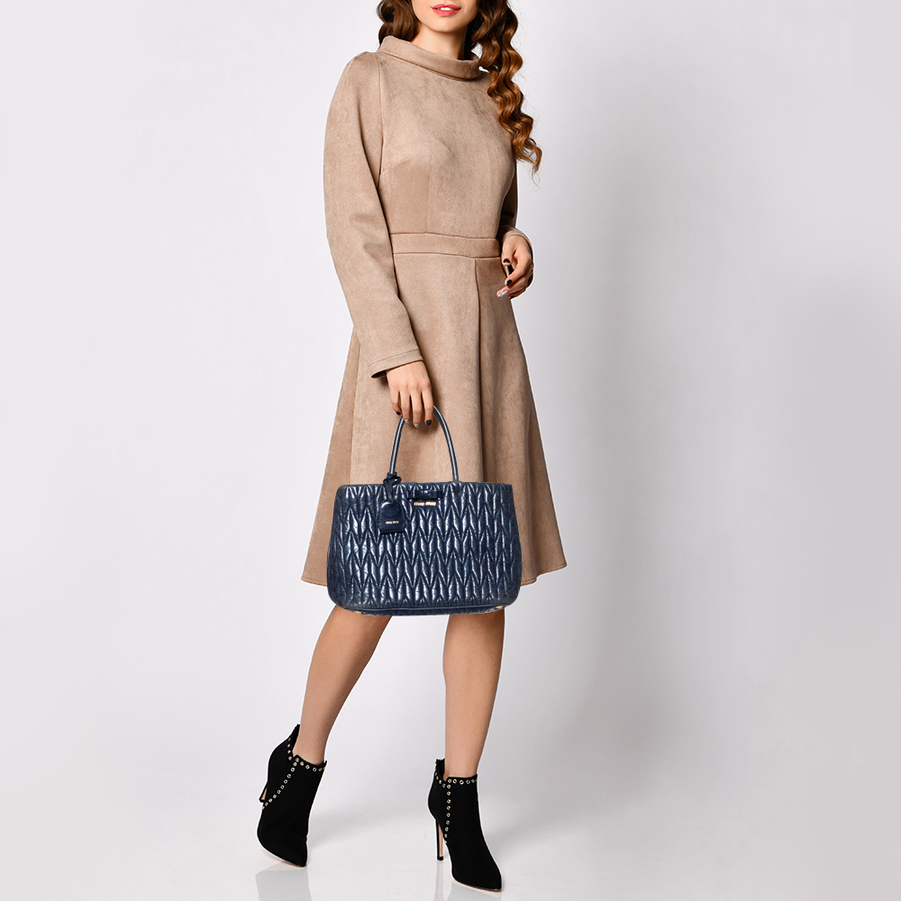 

Miu Miu Blue Matelassé Leather Tote