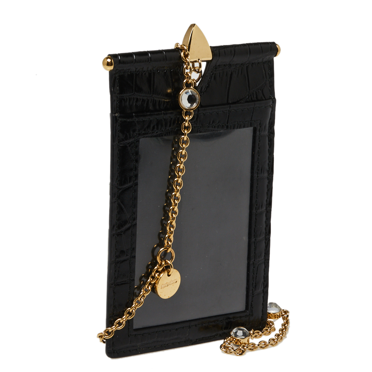 

Miu Miu Black Croc Embossed Chain Leather Badge Holder