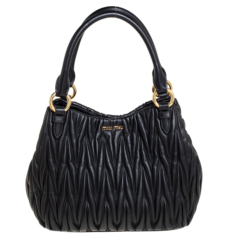 Pre Owned Miu Miu Black Matelasse Leather Tote
