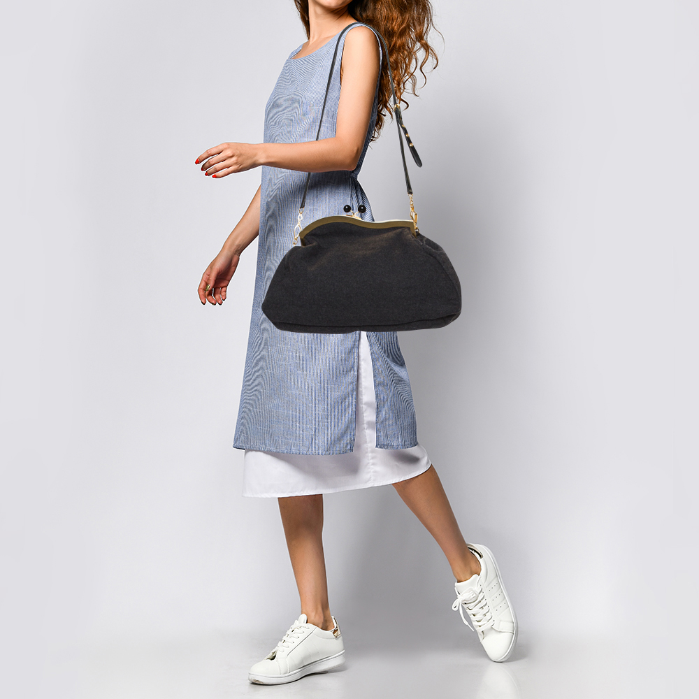 

Miu Miu Grey Wool Felt Oversized Clutch