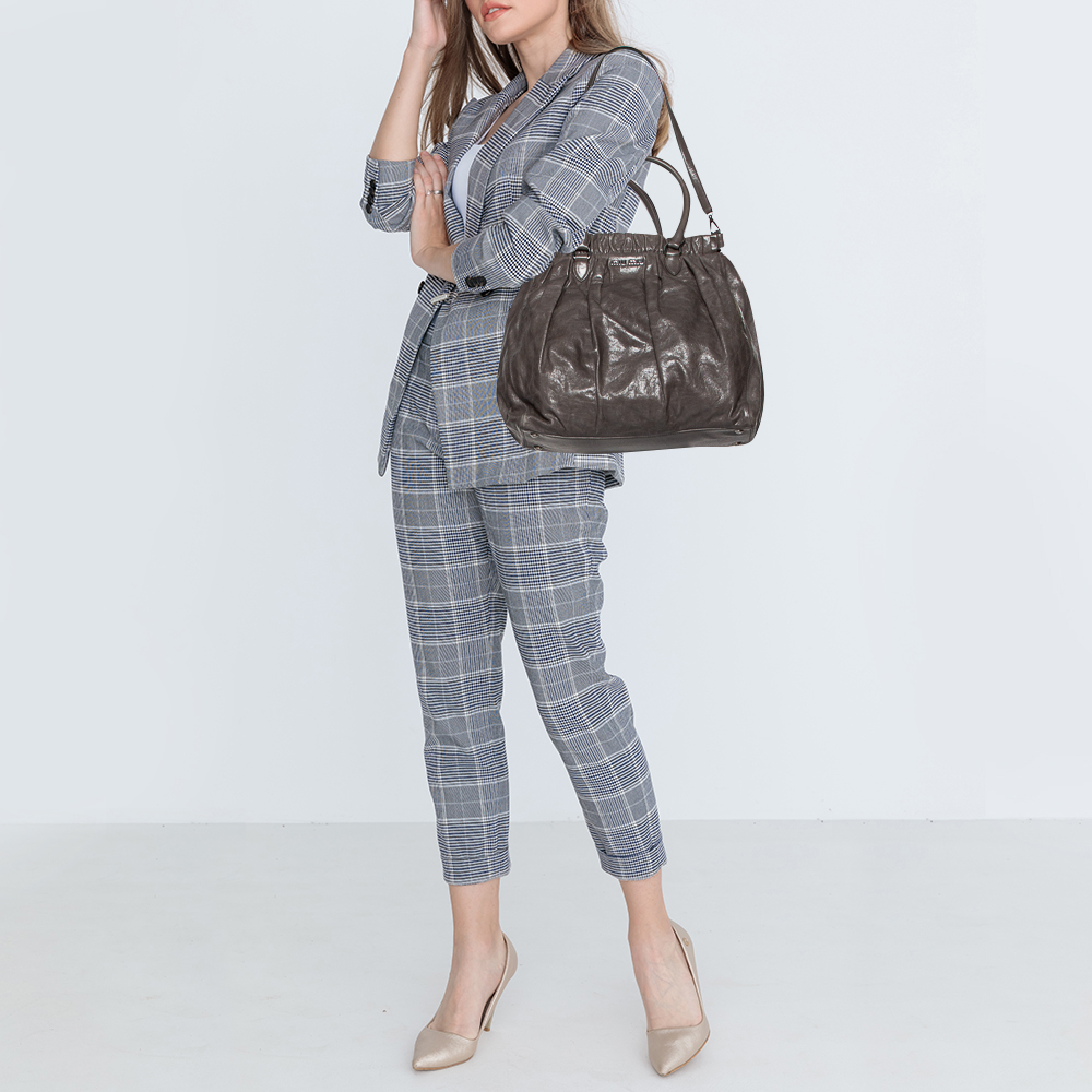 

Miu Miu Grey Glaze Leather Gathered Tote