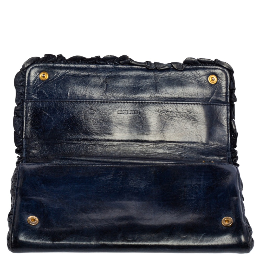 

Miu Miu Navy Blue Leather Flap Continental Wallet
