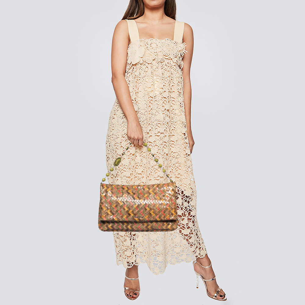 

Miu Miu Multicolor Woven Leather Embellished Flap Shoulder Bag