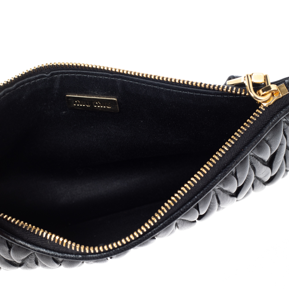 

Miu Miu Black Matelassé Leather Zipper Wallet