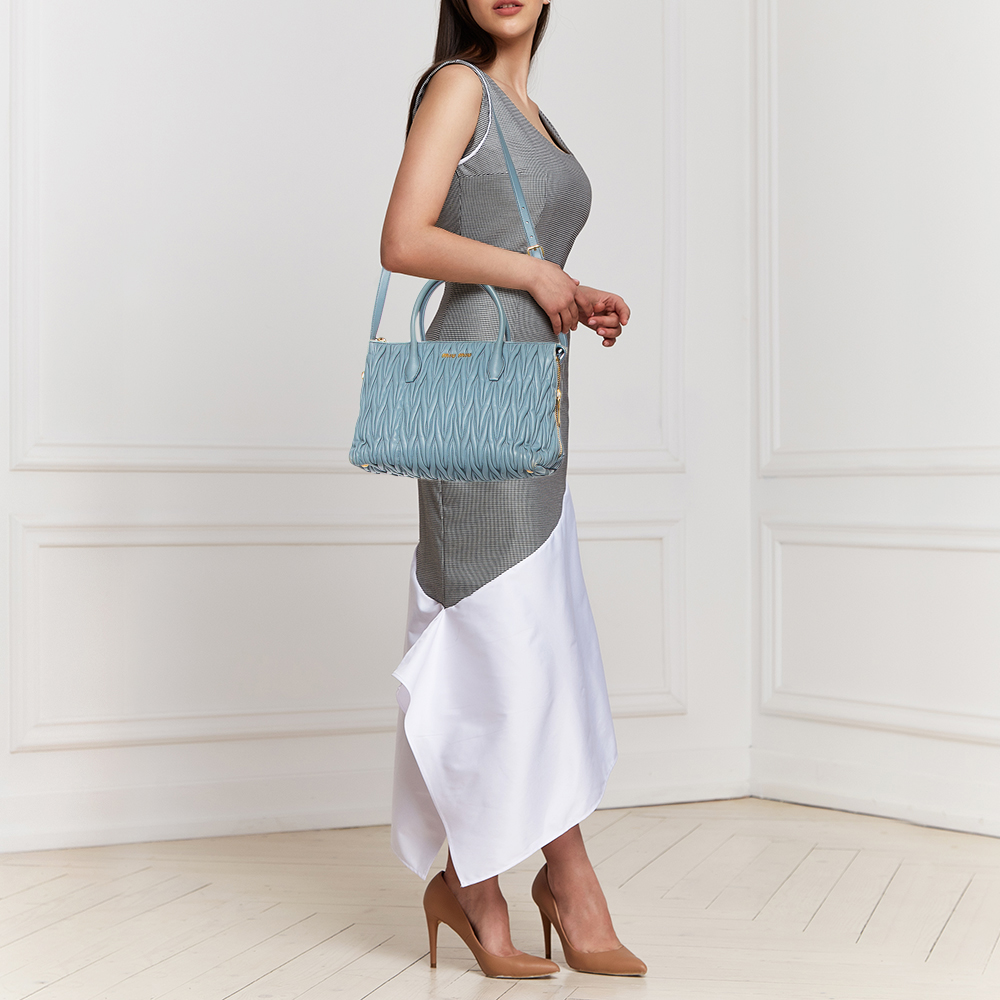 

Miu Miu Pervinca Matelassé Leather Tote, Blue