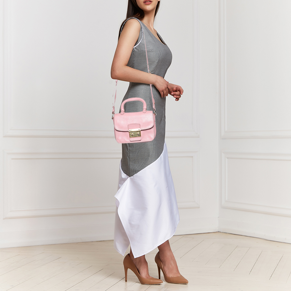 

Miu Miu Pink Madras Leather Pushlock Top Handle Bag