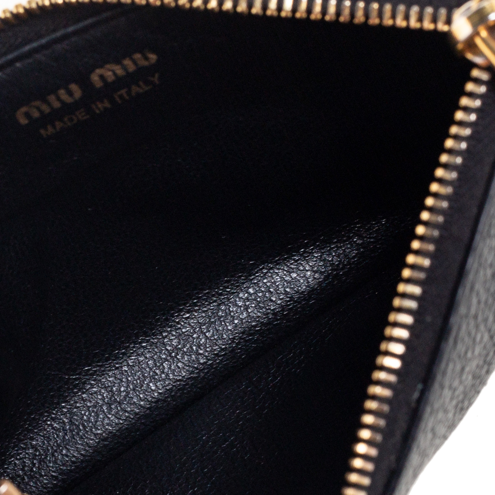 

Miu Miu Black Leather Patch Zip Card Case